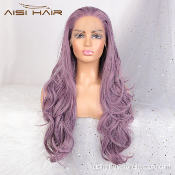 Aisi Hair New Design 26 Inch Long Wavy Purple Color Wig Cosplay Swiss Lace Wig Body Wave Lace Frontal Hair Wigs For Black Women